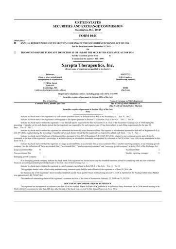 Thumbnail Sarepta Therapeutics
 10-K Annual Report 2018