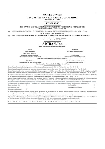 Thumbnail ADTRAN 10-K Annual Report 2018