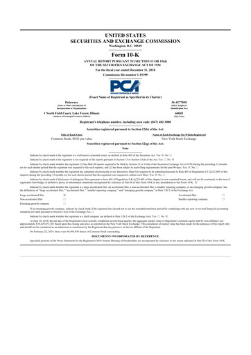 Thumbnail Packaging Corporation of America
 10-K Annual Report 2018