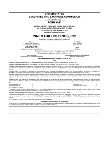 Thumbnail Cinemark Theatres
 10-K Annual Report 2018