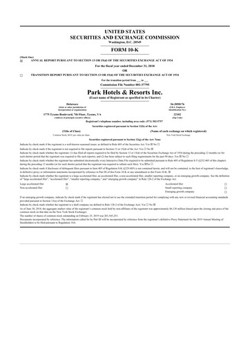 Thumbnail Park Hotels & Resorts

 10-K Annual Report 2018