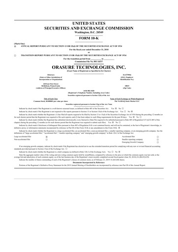 Thumbnail OraSure Technologies 10-K Annual Report 2018