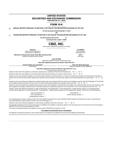 Thumbnail CBIZ 10-K Annual Report 2018