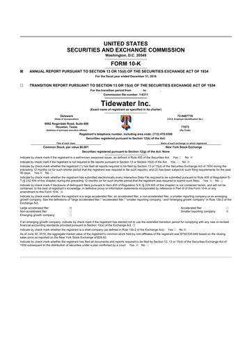 Miniature Tidewater 10-K Rapport annuel 2018