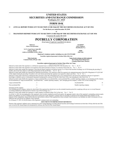 Thumbnail Potbelly Corporation 10-K Annual Report 2018