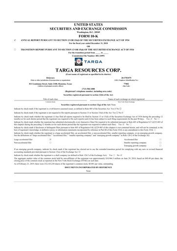 Thumbnail Targa Resources
 10-K Annual Report 2018