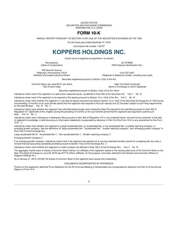 Thumbnail Koppers Holdings 10-K Annual Report 2018
