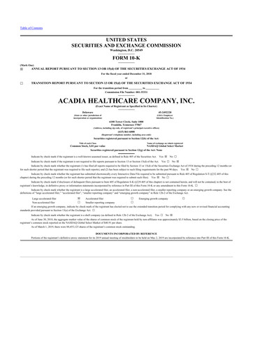 Thumbnail Acadia Healthcare
 10-K Annual Report 2018