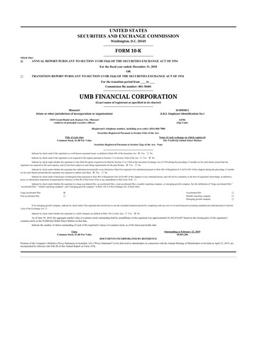 Thumbnail UMB Financial 10-K Annual Report 2018