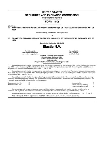 Thumbnail Elastic NV
 10-Q Quarterly Report FY2019 