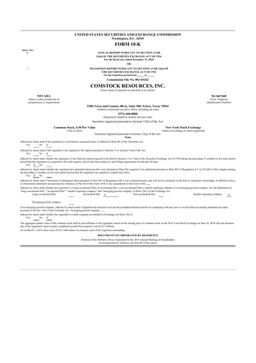 Thumbnail Comstock Resources 10-K Annual Report 2018