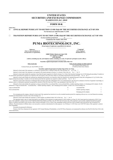 Thumbnail Puma Biotechnology 10-K Annual Report 2018