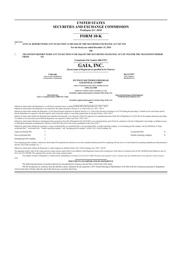 Thumbnail Gaia 10-K Annual Report 2018