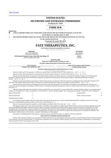 Thumbnail Fate Therapeutics
 10-K Annual Report 2018