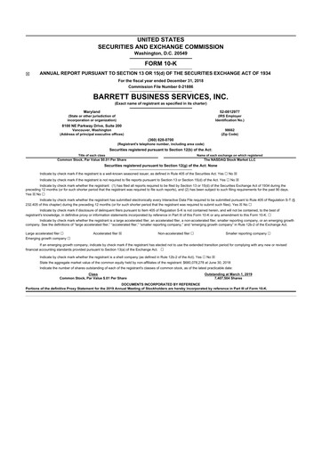 Thumbnail Barrett Business Services 10-K Annual Report 2018