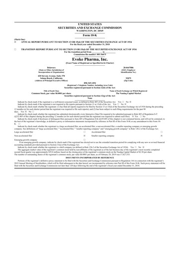 Thumbnail Evoke Pharma
 10-K Annual Report 2018