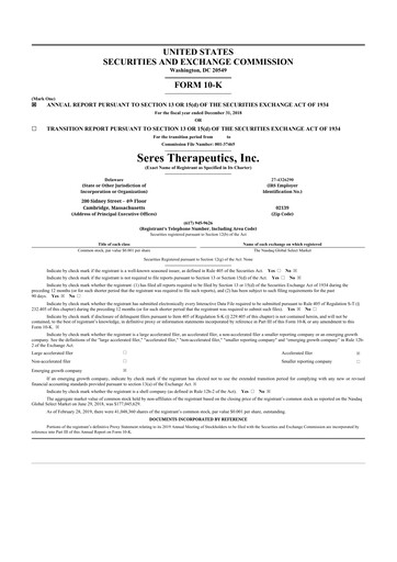 Thumbnail Seres Therapeutics 10-K Annual Report 2018
