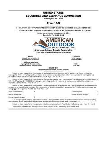 Thumbnail Smith & Wesson 10-Q Quarterly Report FY2019 
