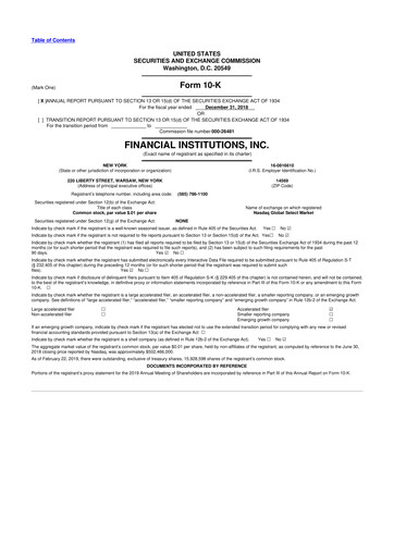 Thumbnail Financial Institutions 10-K Annual Report 2018