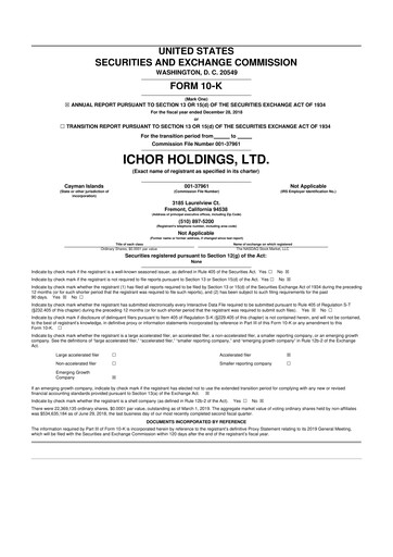 Thumbnail Ichor Systems 10-K Annual Report 2018