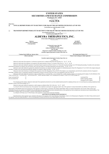 Thumbnail Aldeyra Therapeutics
 10-K Annual Report 2018