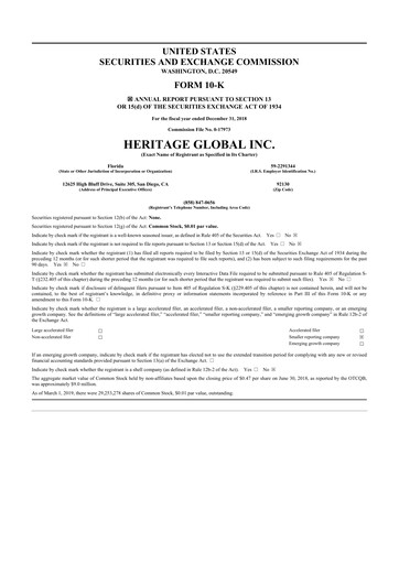 Miniature Heritage Global 10-K Rapport annuel 2018