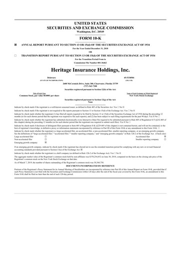Thumbnail Heritage Insurance 10-K Annual Report 2018