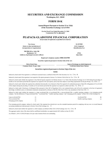 Miniature Peapack-Gladstone Financial 10-K Rapport annuel 2018