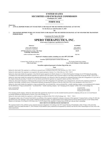 Thumbnail Spero Therapeutics 10-K Annual Report 2018