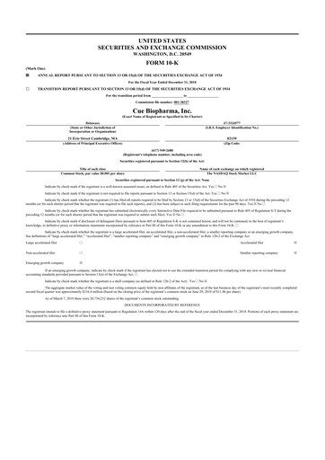 Thumbnail Cue Biopharma 10-K Annual Report 2018