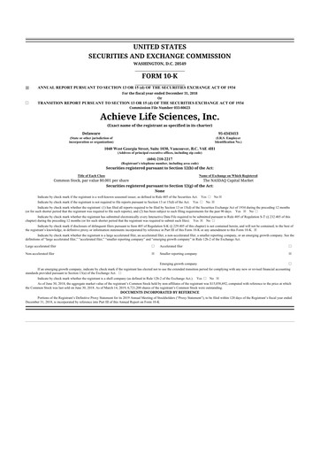 Thumbnail Achieve Life Sciences
 10-K Annual Report 2018