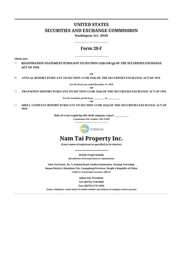 Thumbnail Nam Tai Property 20-F Annual Report 2018