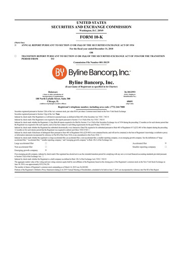 Thumbnail Byline Bancorp 10-K Annual Report 2018