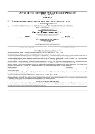 Thumbnail Golden Entertainment
 10-K Annual Report 2018