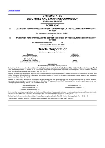 Thumbnail Oracle 10-Q Quarterly Report FY2019 