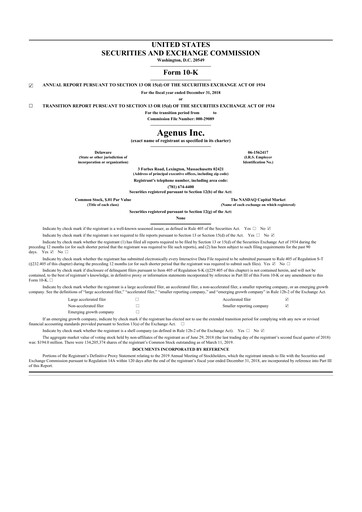 Thumbnail Agenus
 10-K Annual Report 2018