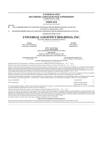 Thumbnail Universal Logistics Holdings 10-K Annual Report 2018