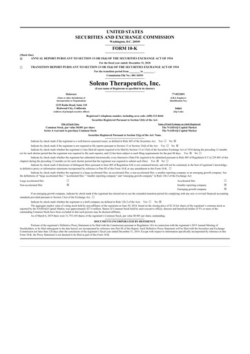 Thumbnail Soleno Therapeutics 10-K Annual Report 2018