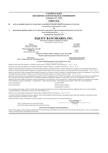 Miniature Equity Bancshares 10-K Rapport annuel 2018