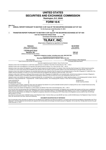 Thumbnail Tilray Brands
 10-K Annual Report 2018