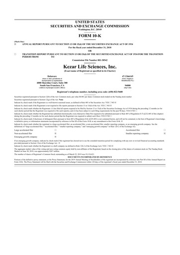 Thumbnail Kezar Life Sciences 10-K Annual Report 2018