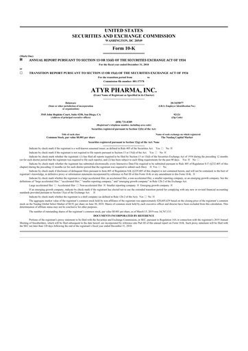 Thumbnail aTyr Pharma 10-K Annual Report 2018