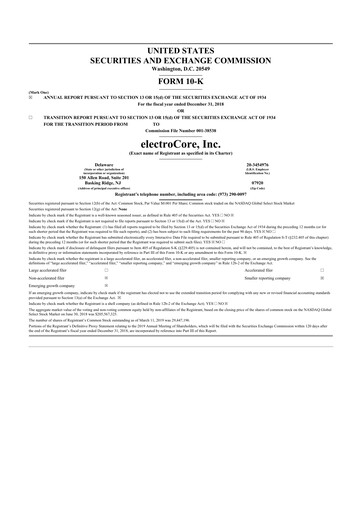 Vorschaubild electroCore 10-K Jahresbericht 2018