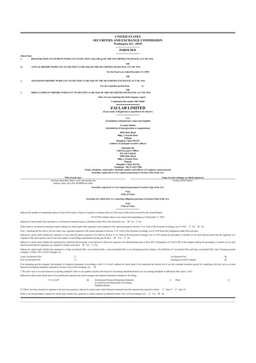 Thumbnail Zai Lab 20-F Annual Report 2018