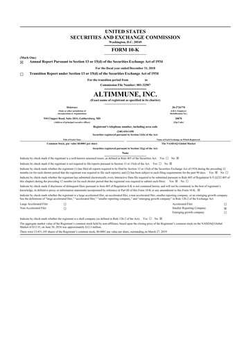 Vorschaubild Altimmune 10-K Jahresbericht 2018