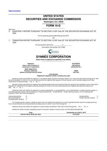 Vorschaubild TD Synnex 10-Q Quartalsbericht 2019 