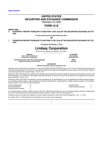 Thumbnail Lindsay Corporation
 10-Q Quarterly Report FY2019 