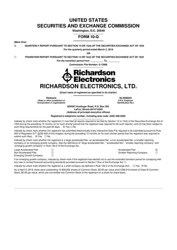 Miniature Richardson Electronics 10-Q Rapport trimestriel 2019 