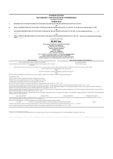 Thumbnail PLDT 20-F Annual Report 2018