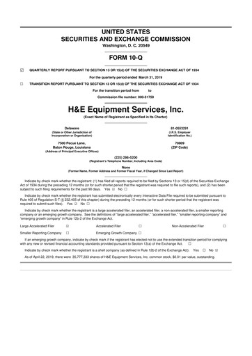 Thumbnail H&E Equipment Services 10-Q Quarterly Report FY 